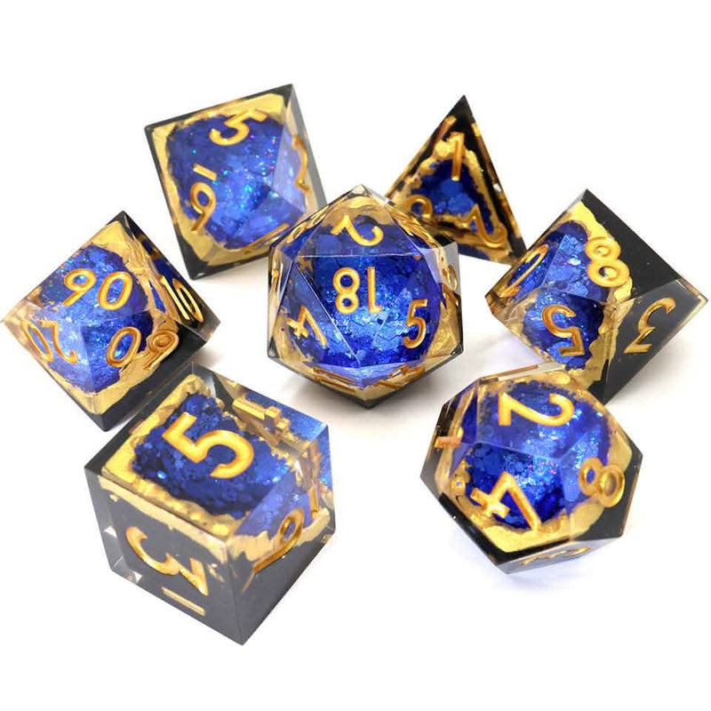 Azure Depths | Sharp Edge Dice | Resin | 7 Piece Set