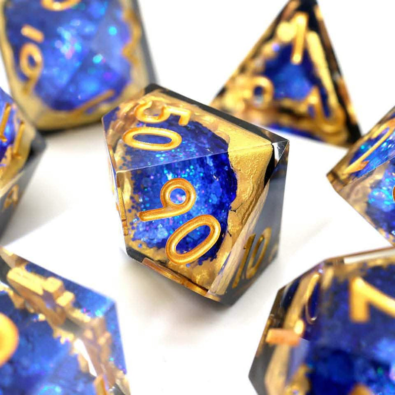 Azure Depths | Sharp Edge Dice | Resin | 7 Piece Set
