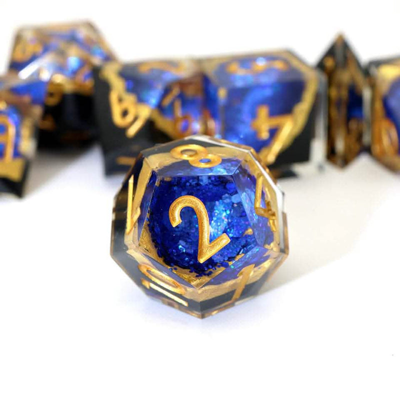 Azure Depths | Sharp Edge Dice | Resin | 7 Piece Set