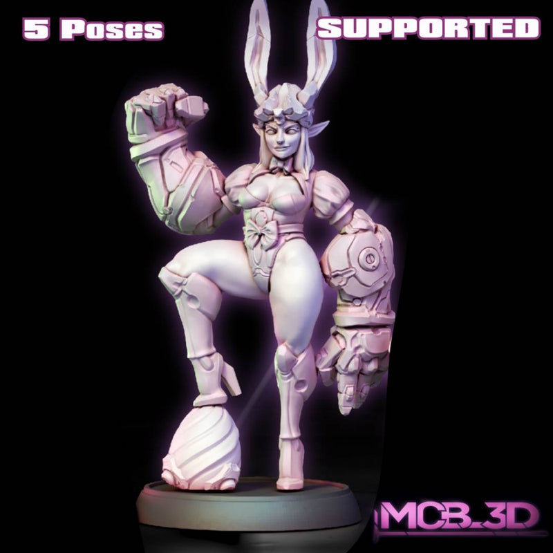 Mecha Elf Bunny, 28/32mm resin fantasy miniature, unpainted