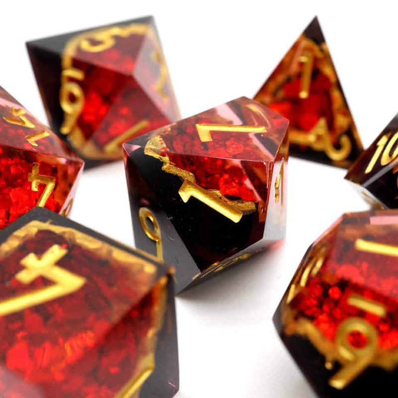 Crimson Abyss | Sharp Edge Dice | Resin | 7 Piece Set