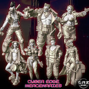 Cyber Edge Mercenaries, 28/32mm resin fantasy miniature, unpainted