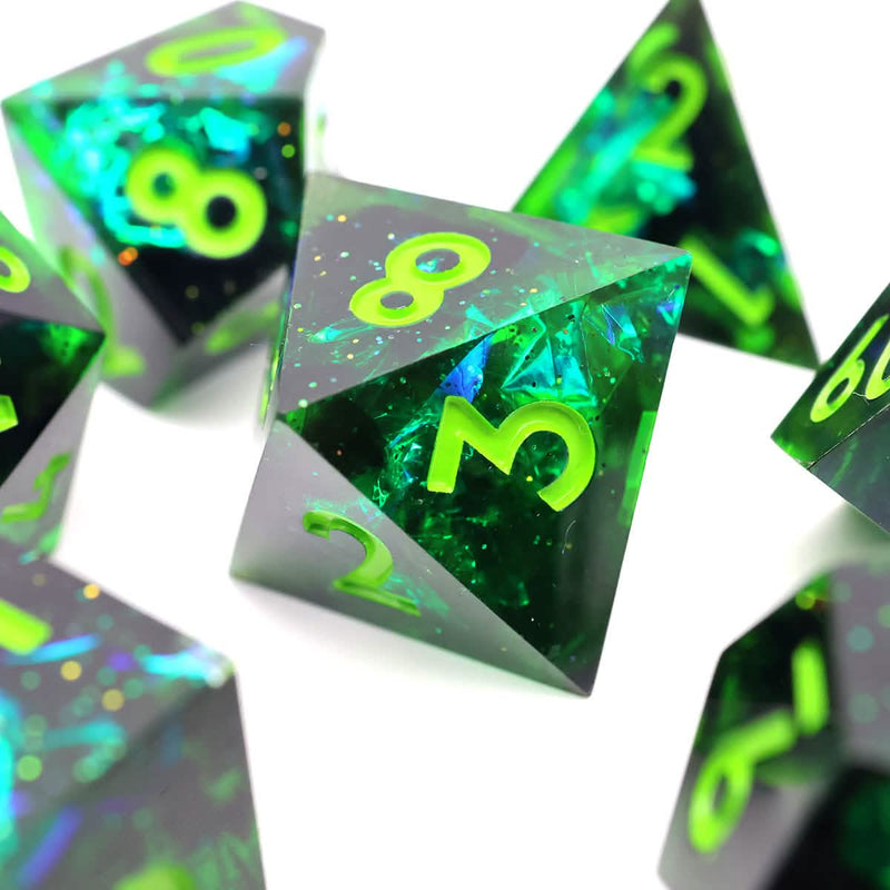 Necrotic Glimmer | Sharp Edge Dice | Resin | 7 Piece Set