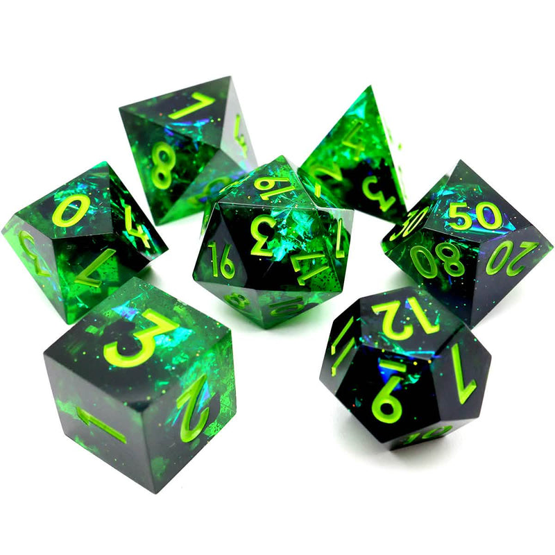 Necrotic Glimmer | Sharp Edge Dice | Resin | 7 Piece Set