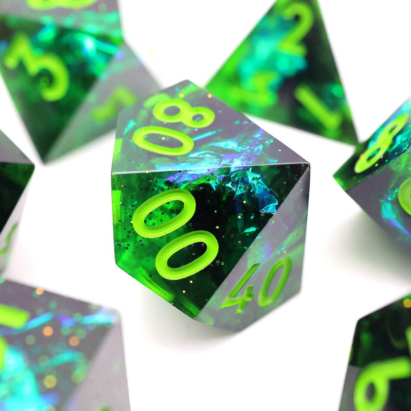 Necrotic Glimmer | Sharp Edge Dice | Resin | 7 Piece Set