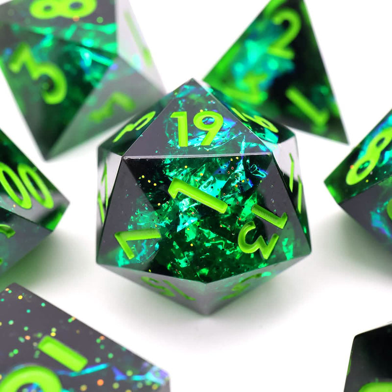Necrotic Glimmer | Sharp Edge Dice | Resin | 7 Piece Set