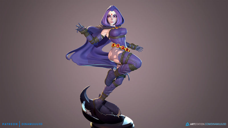 Emo Raven Witch | Pin-Up Statue Fan Art Miniature Unpainted | Dinamuu3D