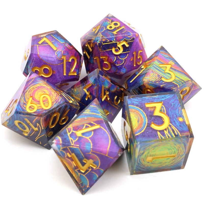 Gilded Cosmos | Sharp Edge Dice | Resin | 7 Piece Set