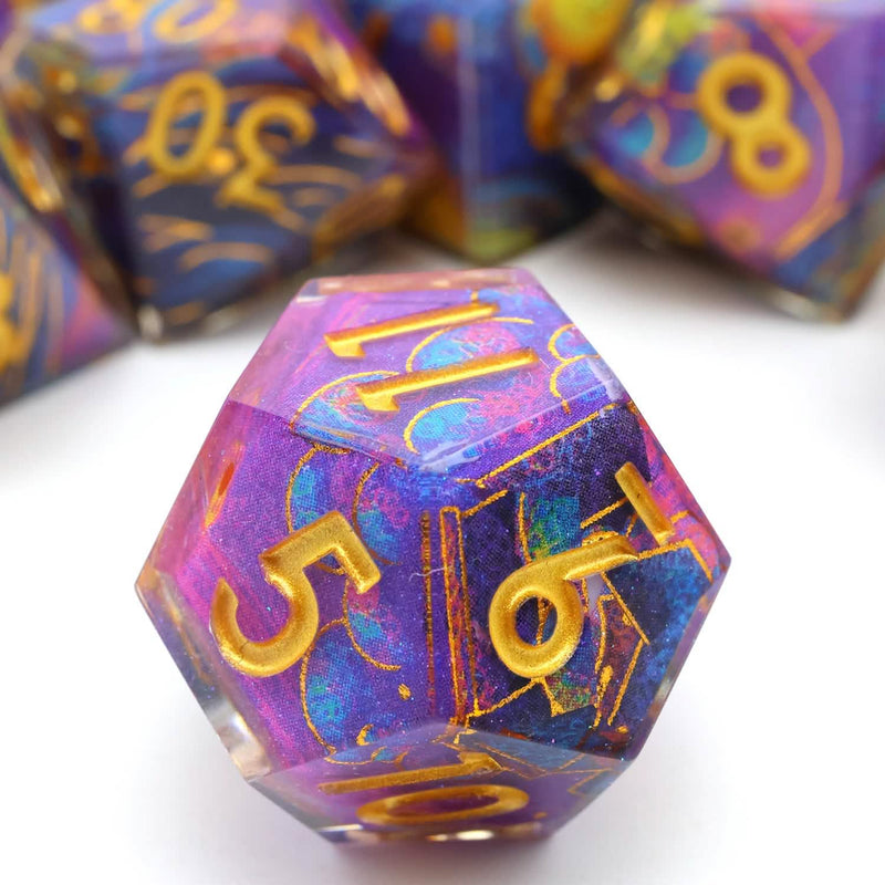 Gilded Cosmos | Sharp Edge Dice | Resin | 7 Piece Set