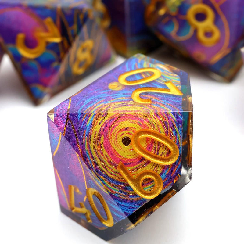 Gilded Cosmos | Sharp Edge Dice | Resin | 7 Piece Set