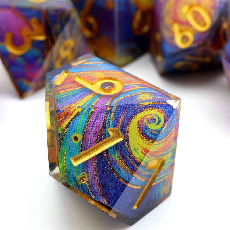 Gilded Cosmos | Sharp Edge Dice | Resin | 7 Piece Set