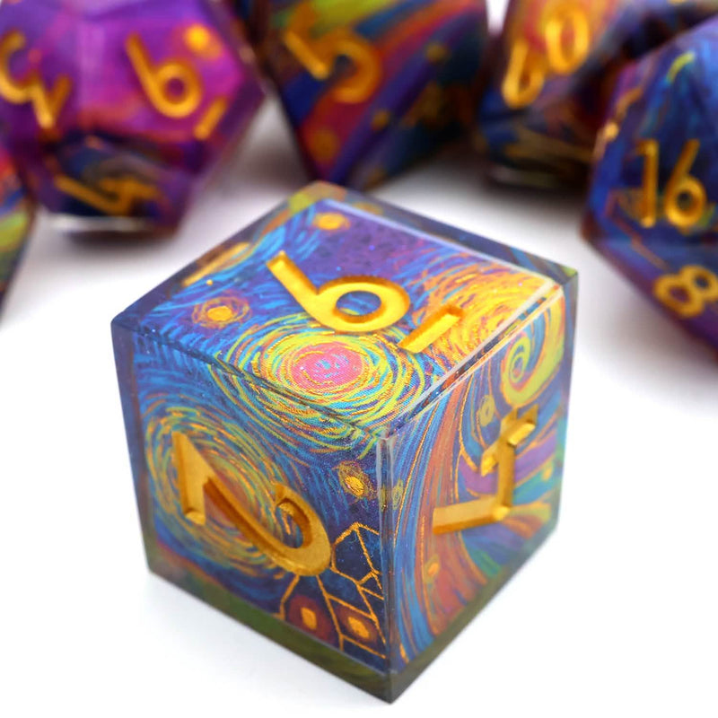 Gilded Cosmos | Sharp Edge Dice | Resin | 7 Piece Set