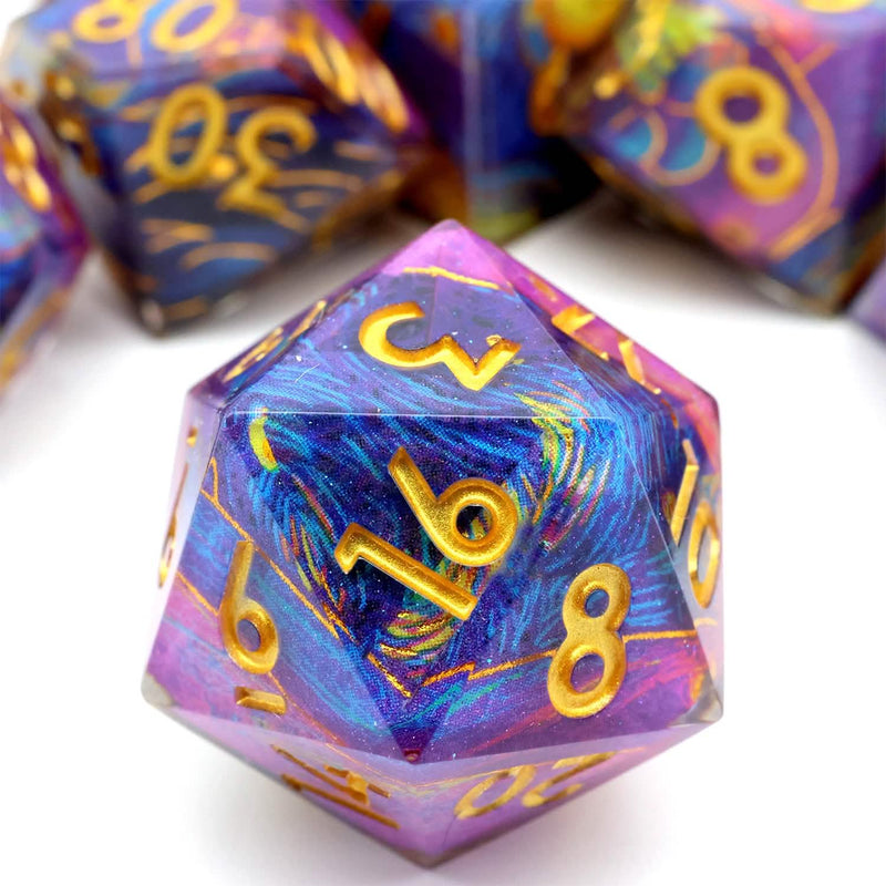 Gilded Cosmos | Sharp Edge Dice | Resin | 7 Piece Set
