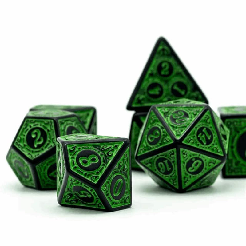 Emerald Runes | Soft Edge Dice | Acrylic | 7 Piece Set