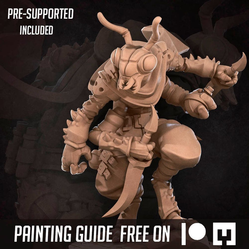 Thri-Kreen Assassin | Bullet Heroes Miniatures | Tabletop Fantasy Resin Miniatures | BTB TabletopXtra