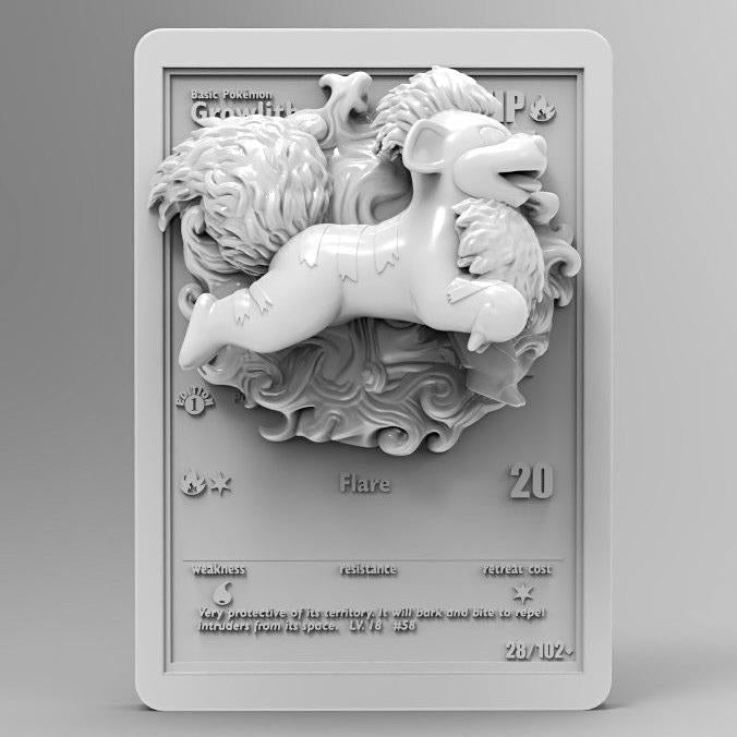 Growlithe 3D Pokemon Card Wall Art Resin Figure Display TCG Collectible