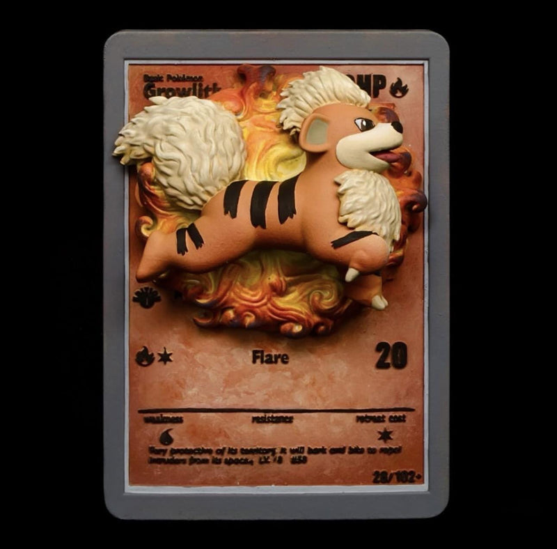 Growlithe 3D Pokemon Card Wall Art Resin Figure Display TCG Collectible