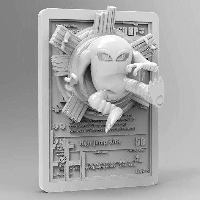 Hitmonlee 3D Pokemon Card Wall Art Resin Figure Display TCG Collectible