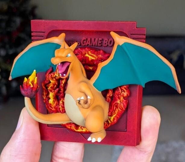 Charizard Red Game Boy Cartridge 3D Pokemon Resin Wall Art Display