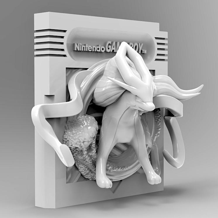 Soicune Crystal Game Boy Cartridge 3D Pokemon Resin Wall Art Display