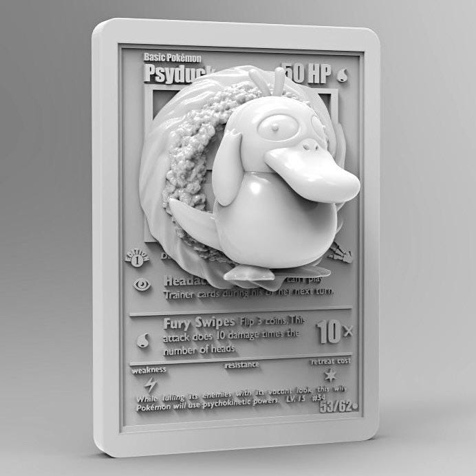 Psyduck 3D Pokemon Card Wall Art Resin Figure Display TCG Collectible