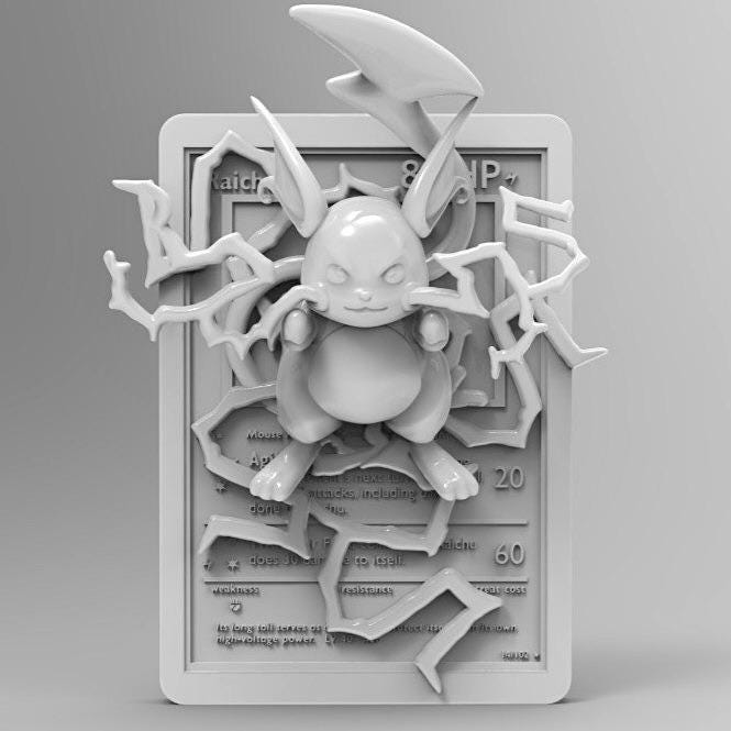 Raichu 3D Pokemon Card Wall Art Resin Figure Display TCG Collectible