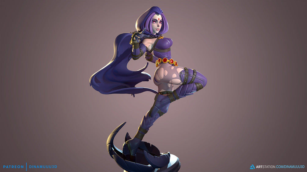 Emo Raven Witch | Pin-Up Statue Fan Art Miniature Unpainted | Dinamuu3D