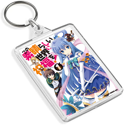 Konosuba Inspired Manga Cover Art Keyring - Dual Sided English / Japanese