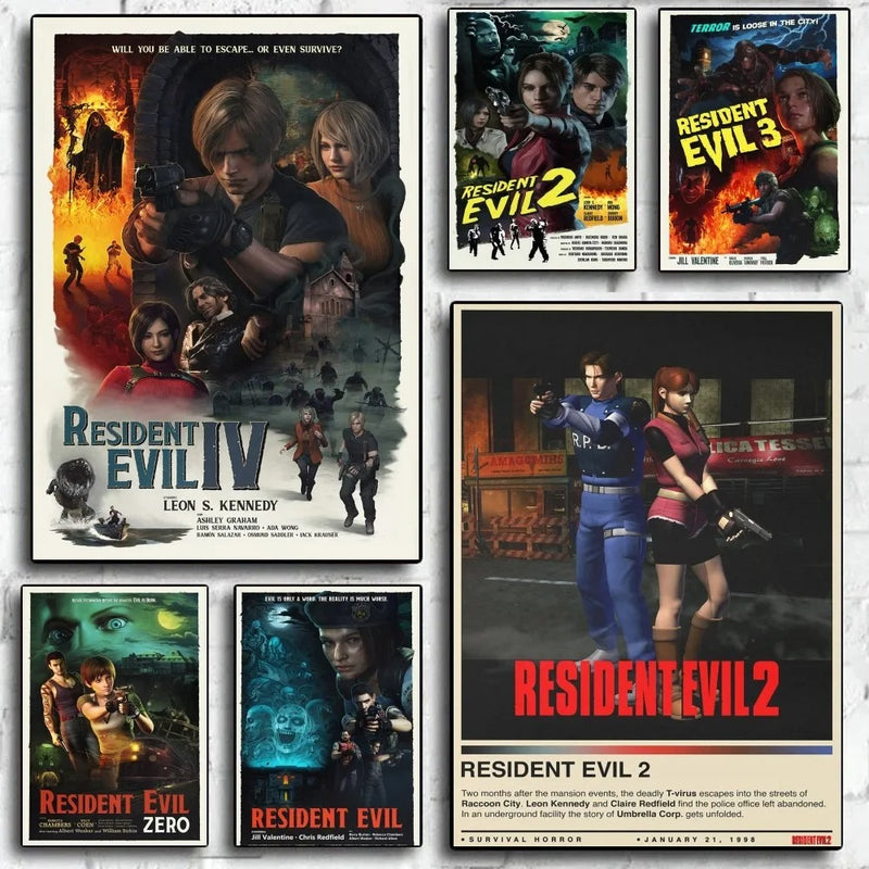 Resident Evil Vintage Movie Poster | Game Poster Canvas Wall Art | Unframed