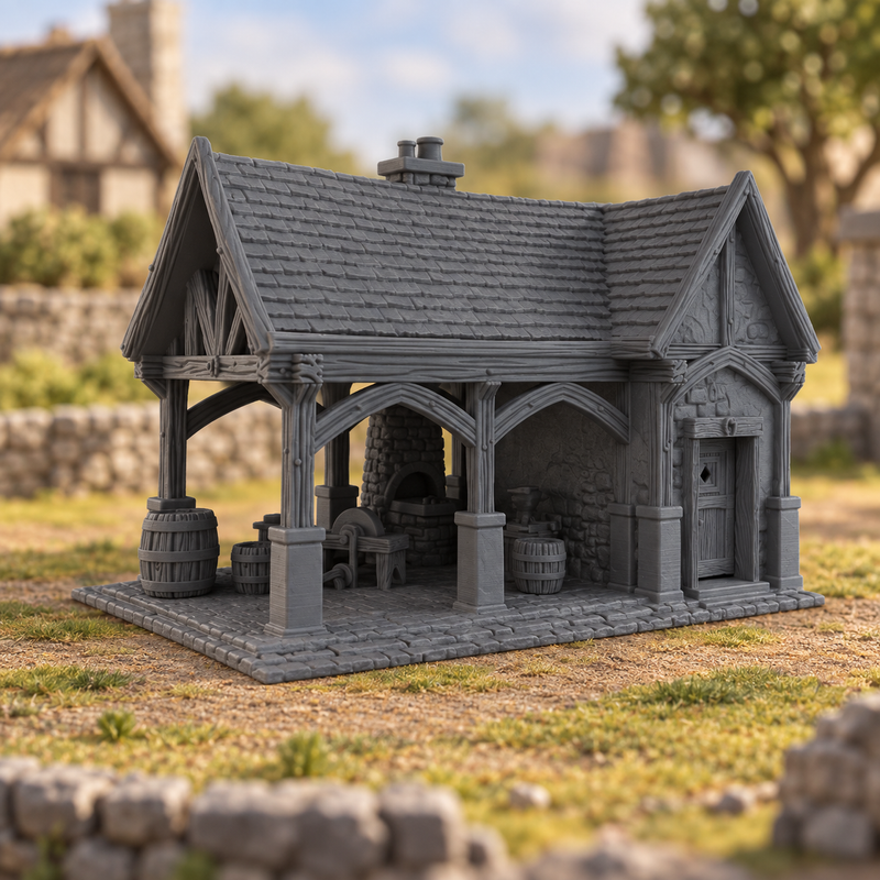Medieval Forge 28mm DND Terrain | Tabletop Wargaming Scenery for Warhammer, Frostgrave & RPG | Unpainted 3D Printed