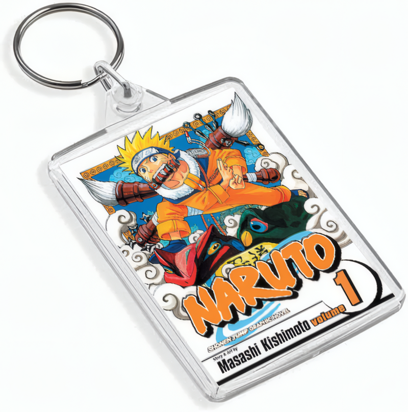 Naruto Inspired Manga Cover Art Keyring - Dual Sided English / Japanese