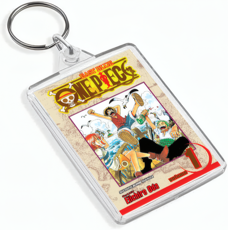 One Piece Inspired Manga Cover Art Keyring - Dual Sided English / Japanese