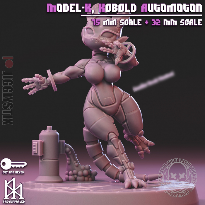 Model-K the Kobold Automoton (75mm) | Pin-Up Statue Fan Art Miniature Unpainted | Jigglystix