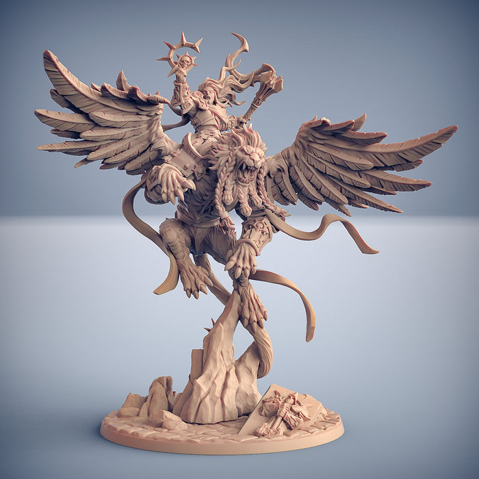 Agata on Proudmane the Winged Lion | Requiem Brotherhood | Fantasy D&D Miniature | Artisan Guild