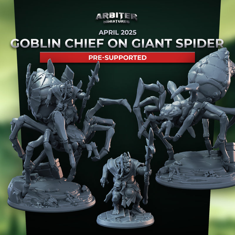 Goblin Chief on Giant Spider Miniatures | Pose Pack A | Arbiter Miniatures