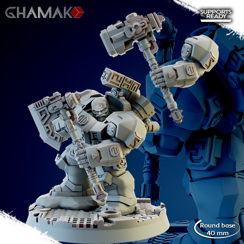 Rune Champion | Space Dwarves | Grimdark Proxy Miniature | Ghamak