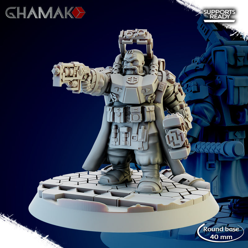 Thoradin Lord of Engines Miniatures | Space Dwarves | Grimdark Proxy Miniature | Ghamak