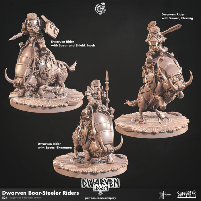 Boar Steeler Rider Miniatures | Dwarven Legacy | Fantasy Miniature | Cast n Play