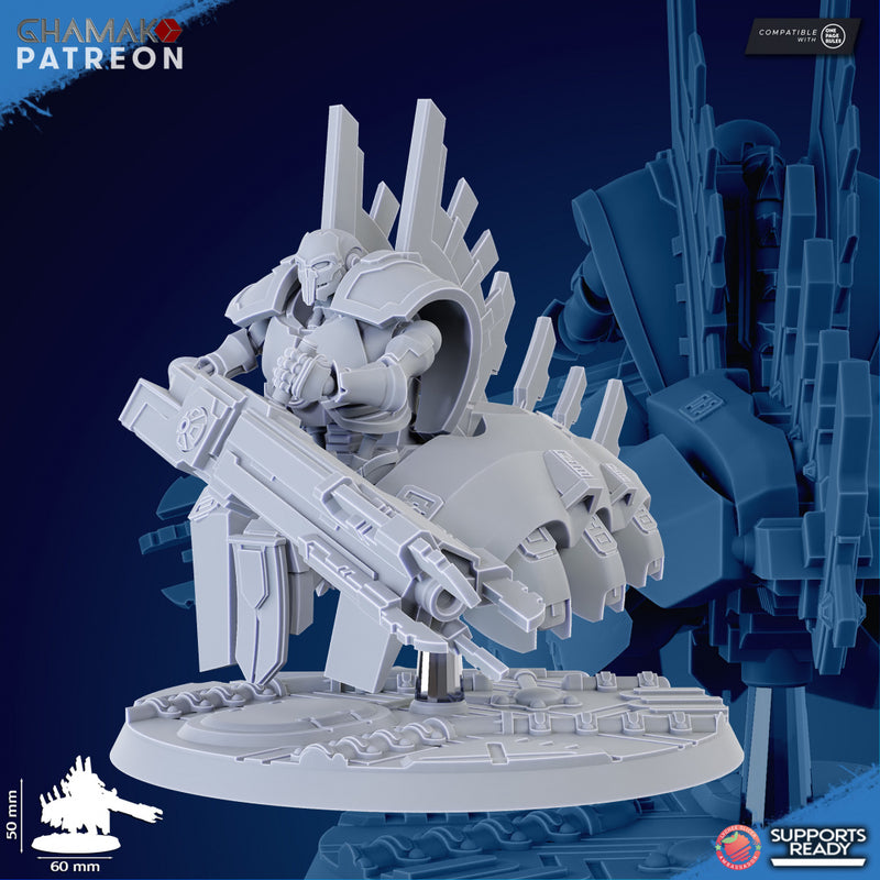 Armored Flying Soldier | Necrobots | Grimdark Proxy Miniature | Ghamak