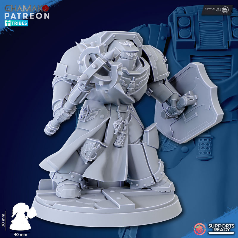 Crusader of Death w/ Maul D | Loyal Brotherhood | Grimdark Proxy Miniature | Ghamak