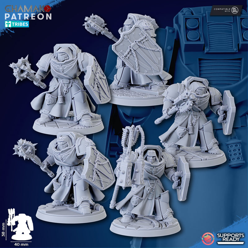 Crusaders of Death w/ Maul Miniatures | Loyal Brotherhood | Grimdark Proxy Miniature | Ghamak