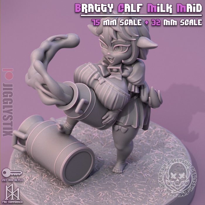 Bratty Calf Milk Maid | Pin-Up Statue Fan Art Miniature Unpainted | Jigglystix