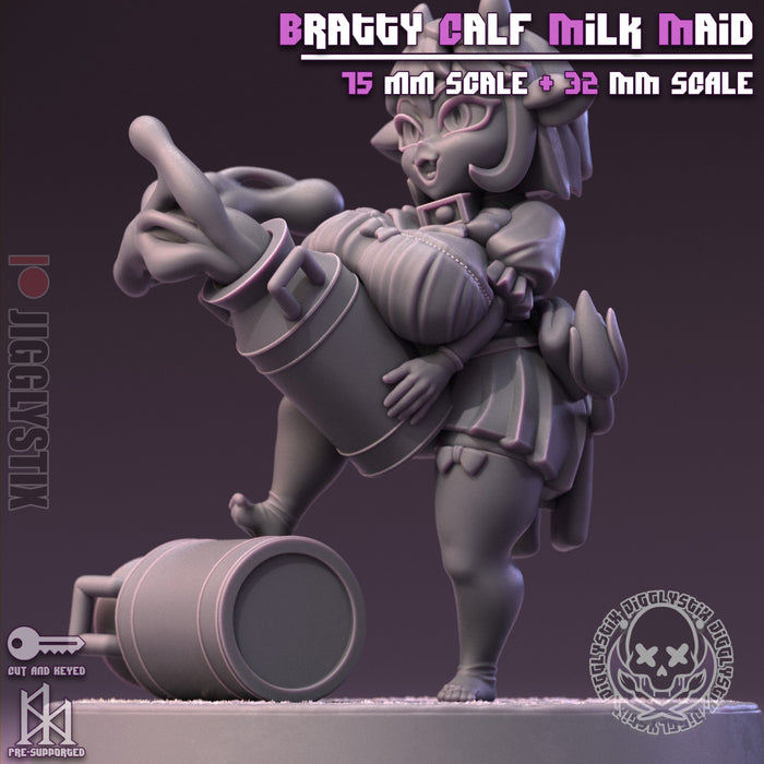 Bratty Calf Milk Maid | Pin-Up Statue Fan Art Miniature Unpainted | Jigglystix