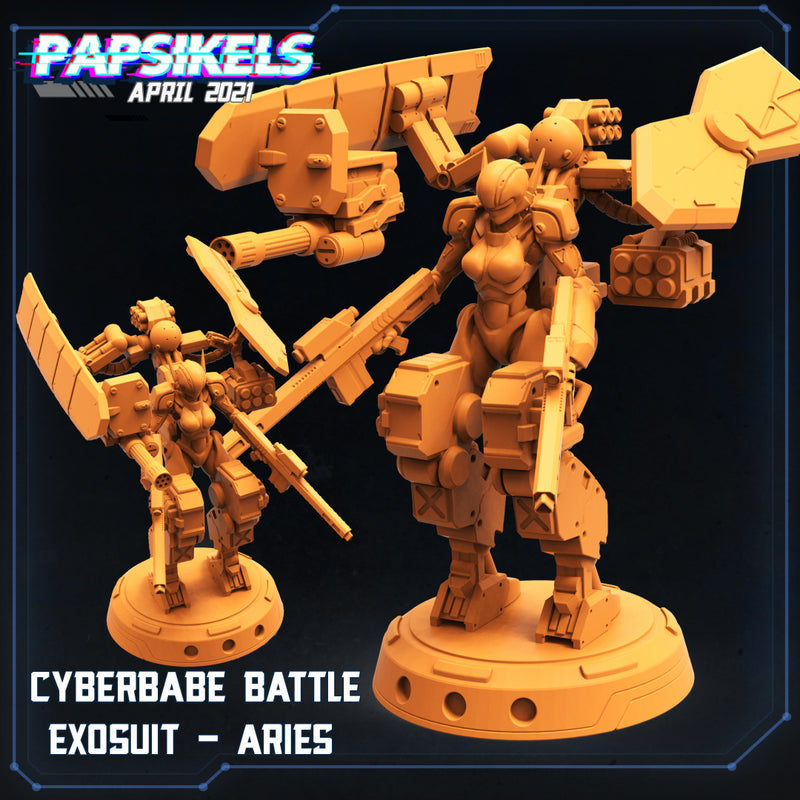 Cyber Babe Battle Exosuit Miniatures | Cyberpunk | Sci-Fi Miniature | Papsikels