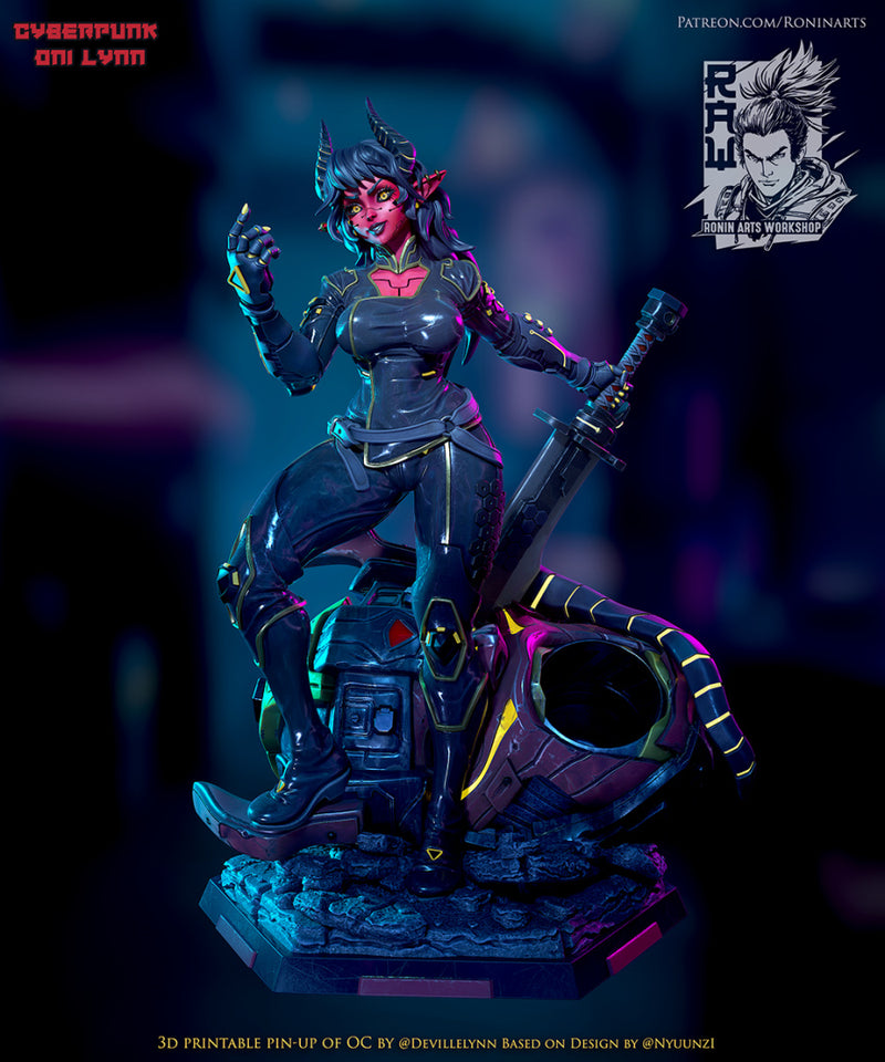 Cyberpunk Oni Lynn | Pin-Up Statue Fan Art Miniature Unpainted | Ronin Arts Workshop