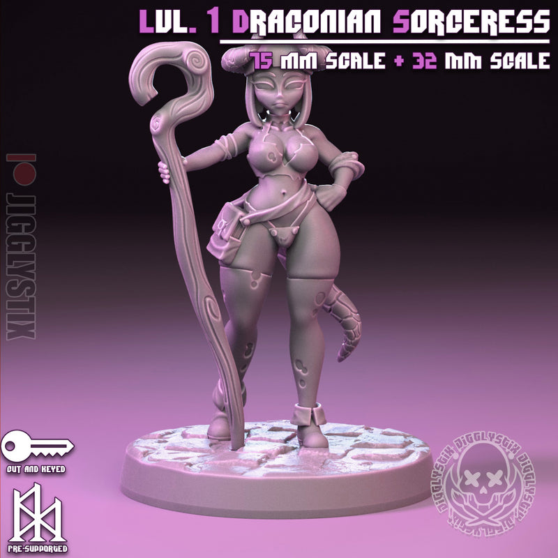 Lvl 1 Draconian Sorceress | Pin-Up Statue Fan Art Miniature Unpainted | Jigglystix