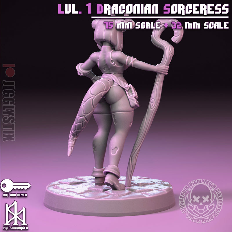 Lvl 1 Draconian Sorceress | Pin-Up Statue Fan Art Miniature Unpainted | Jigglystix