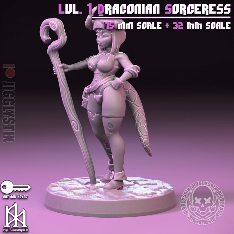 Lvl 1 Draconian Sorceress | Pin-Up Statue Fan Art Miniature Unpainted | Jigglystix