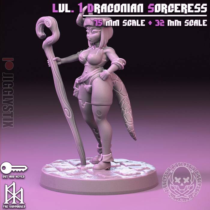 Lvl 1 Draconian Sorceress | Pin-Up Statue Fan Art Miniature Unpainted | Jigglystix