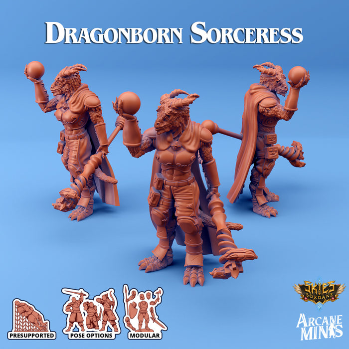 Dragonborn Sorceress A | Skies of Sordane | Fantasy Miniature | Arcane Minis